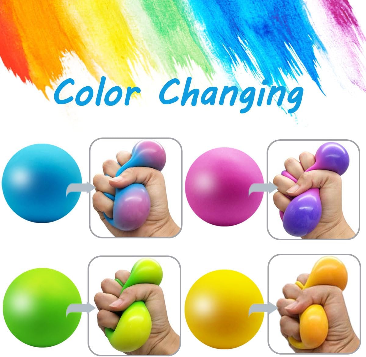 Eutreec Stress Ball Toys Color Changing - Sensory Squeeze Toys Squishy Balls for Teens Kids and Adults Stress Relief Balls for Easter Stocking Party Bundle - 4 Pack(Green/Yellow/Blue/Pink) : Toys & Games - Image 3