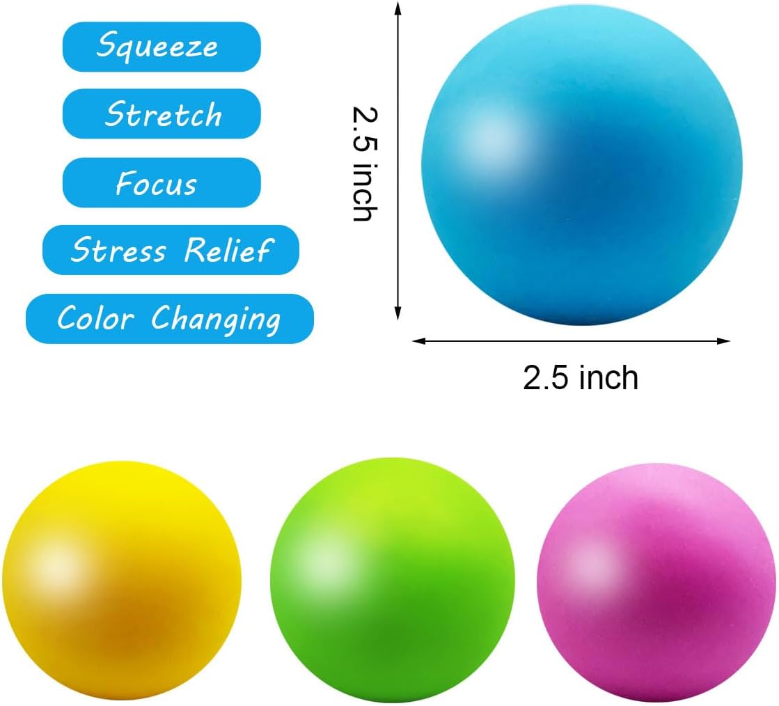 Eutreec Stress Ball Toys Color Changing - Sensory Squeeze Toys Squishy Balls for Teens Kids and Adults Stress Relief Balls for Easter Stocking Party Bundle - 4 Pack(Green/Yellow/Blue/Pink) : Toys & Games - Image 4