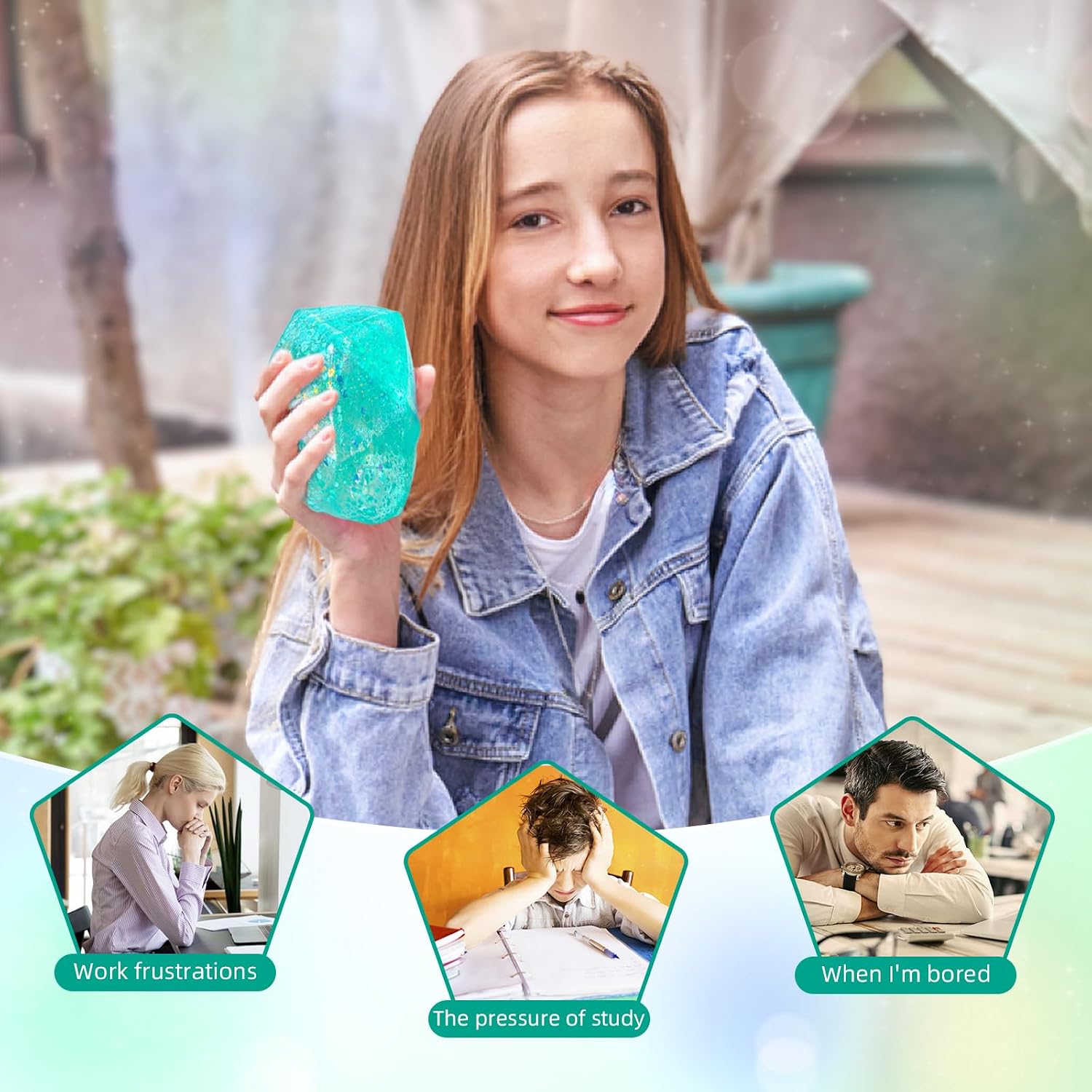 Stress Cube Squishy Stress Balls for Adults and Kids. Ice Squishy Sugar Stress Ball Sensory Fidget Toys. Slow Rise Squeeze Cube for Anxiety Relief. Malt Sugar Stress Cube for Hand Exercise (Cyan) : Toys & Games - Image 5