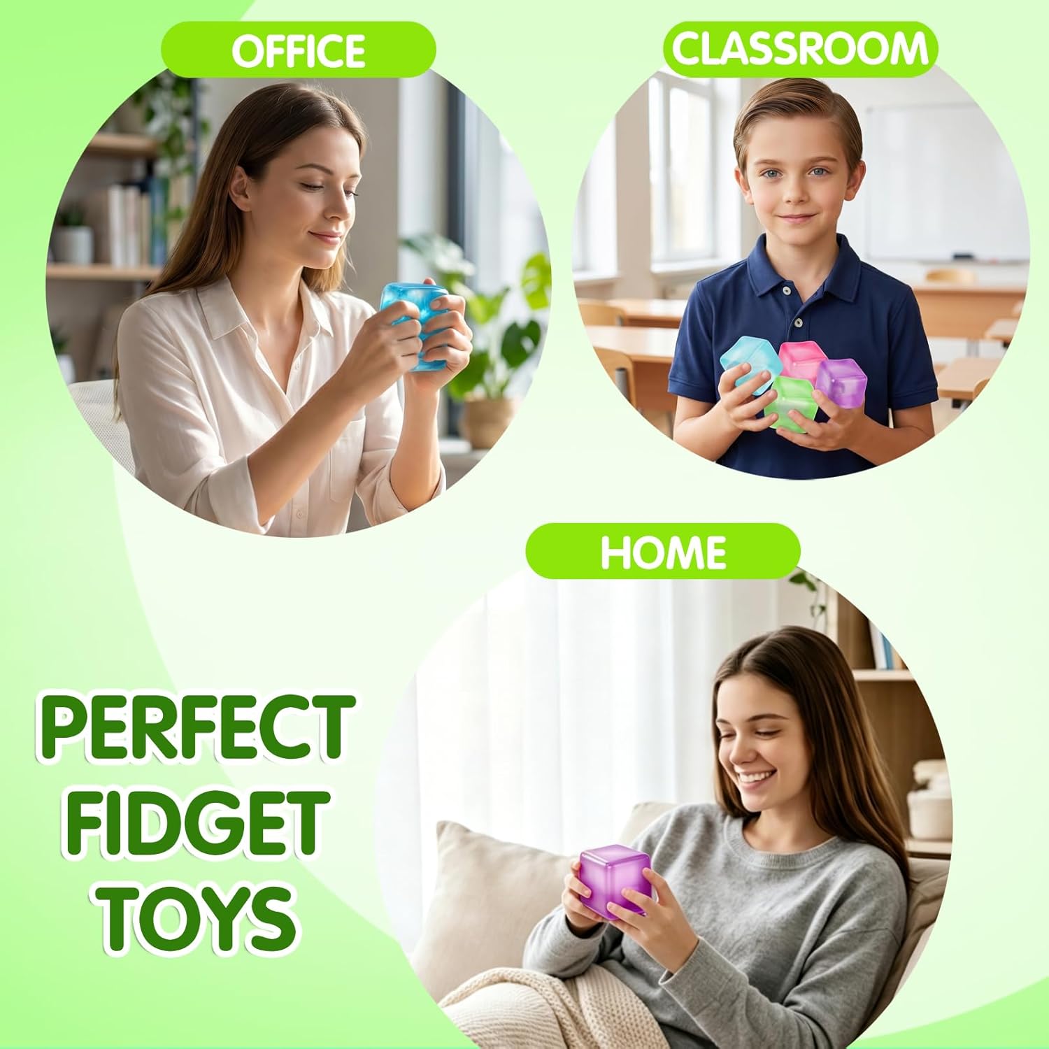 4 Pcs Stress Cube Glow in The Dark. Slow Rising Squishy Fidget Toys for Adults Teens Boys Girls Anxiety Relief Squeeze Stress Balls Sensory Toys for Kids with Autism Party Favors Gifts : Toys & Games - Image 4