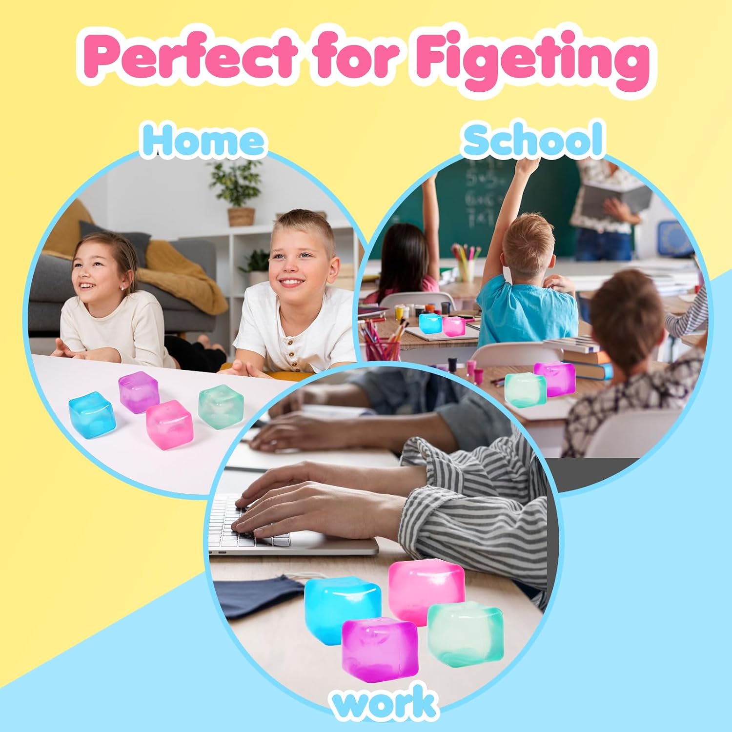 3pack Stress Cube Squishy Stress Balls for Adults Kids Fidget Toy for Your Best Mellow and Chill -Ice Cubes-Square Shape with Filling in Pink Purple Blue (3pcs Cube ) : Toys & Games - Image 5