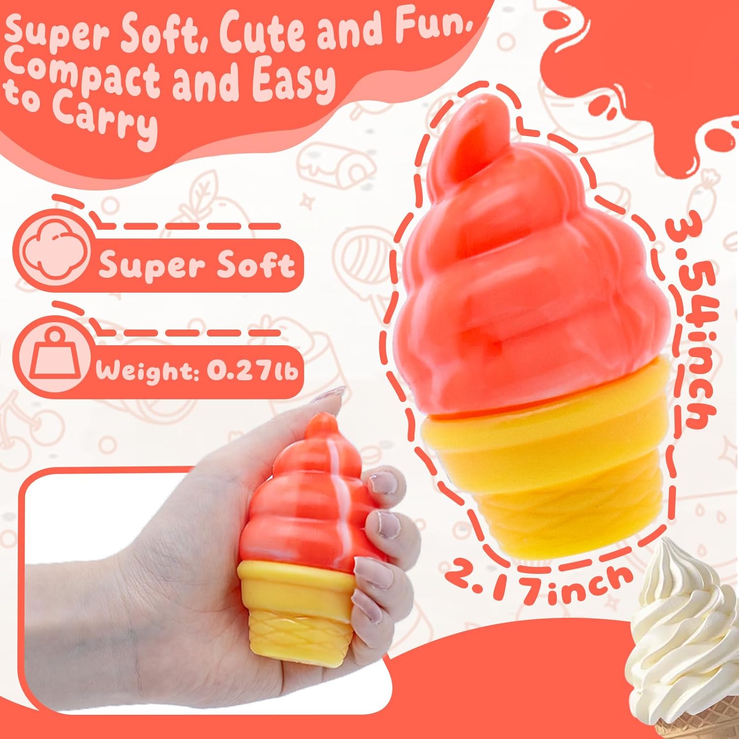 Stress Relief Ice Cream Cone Squishy Toy - Play GORO Nice Cream Sensory Squeeze Fidget Toy. Soft Anti-Anxiety Toy for Kids Adults ADHD Autism : Toys & Games - Image 3