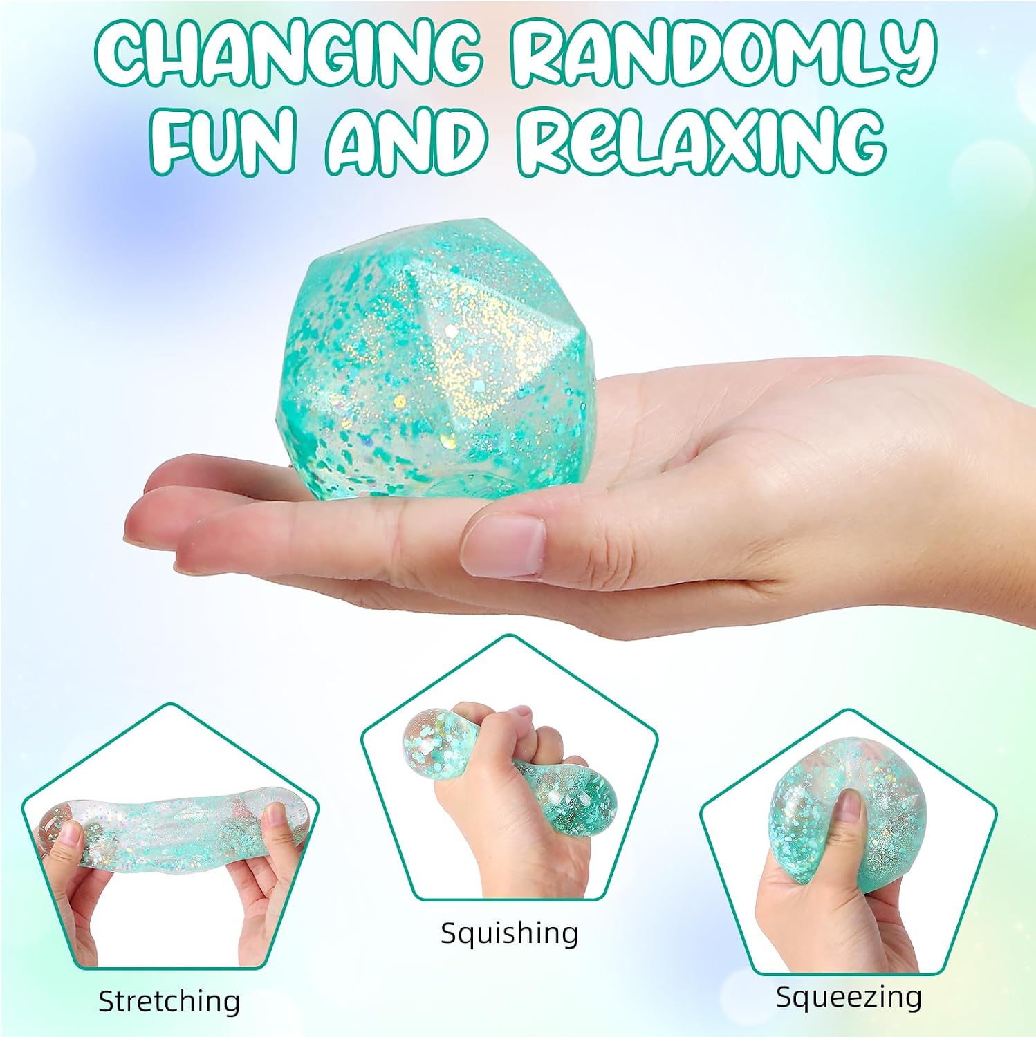 Stress Cube Squishy Stress Balls for Adults and Kids. Ice Squishy Sugar Stress Ball Sensory Fidget Toys. Slow Rise Squeeze Cube for Anxiety Relief. Malt Sugar Stress Cube for Hand Exercise (Cyan) : Toys & Games - Image 2