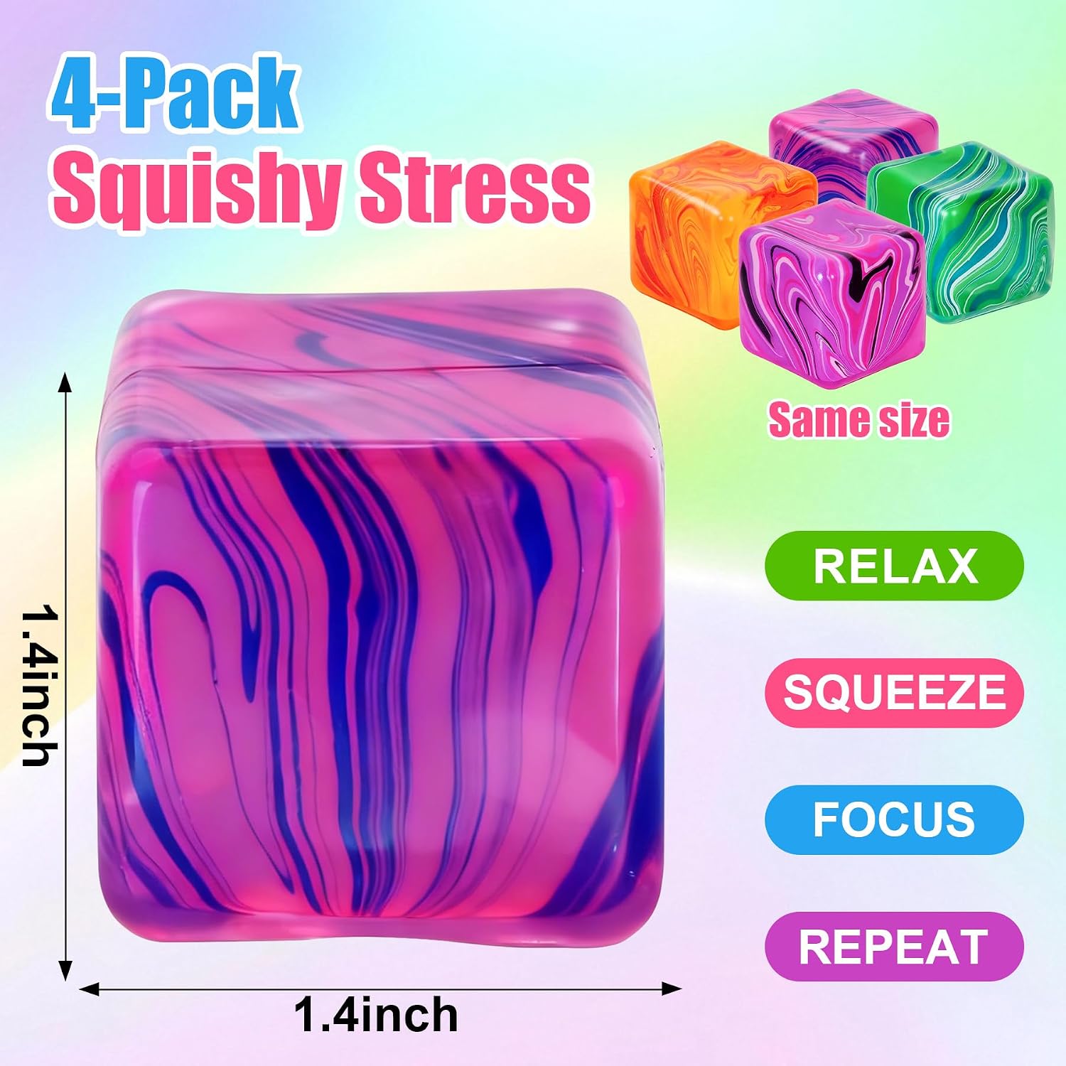 4 Pack Fidget Toys. Squishy Cube. Ice Cube Squishy for Anxiety & Stress Relief for Adults. Slow Rise Sensory Stress Balls. Classroom Prizes : Toys & Games - Image 2
