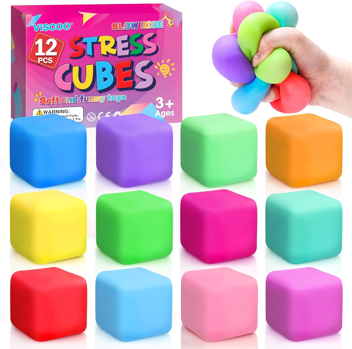 12 Pack Slow Rising Stress Cube. Dough Stress Balls Squishy Fidget Toys for Anxiety Relief. Soft Fidget Cube. Pull Stretch Squishy Toys for Classroom Prize. Party Favors for Kids Adults : Toys & Games