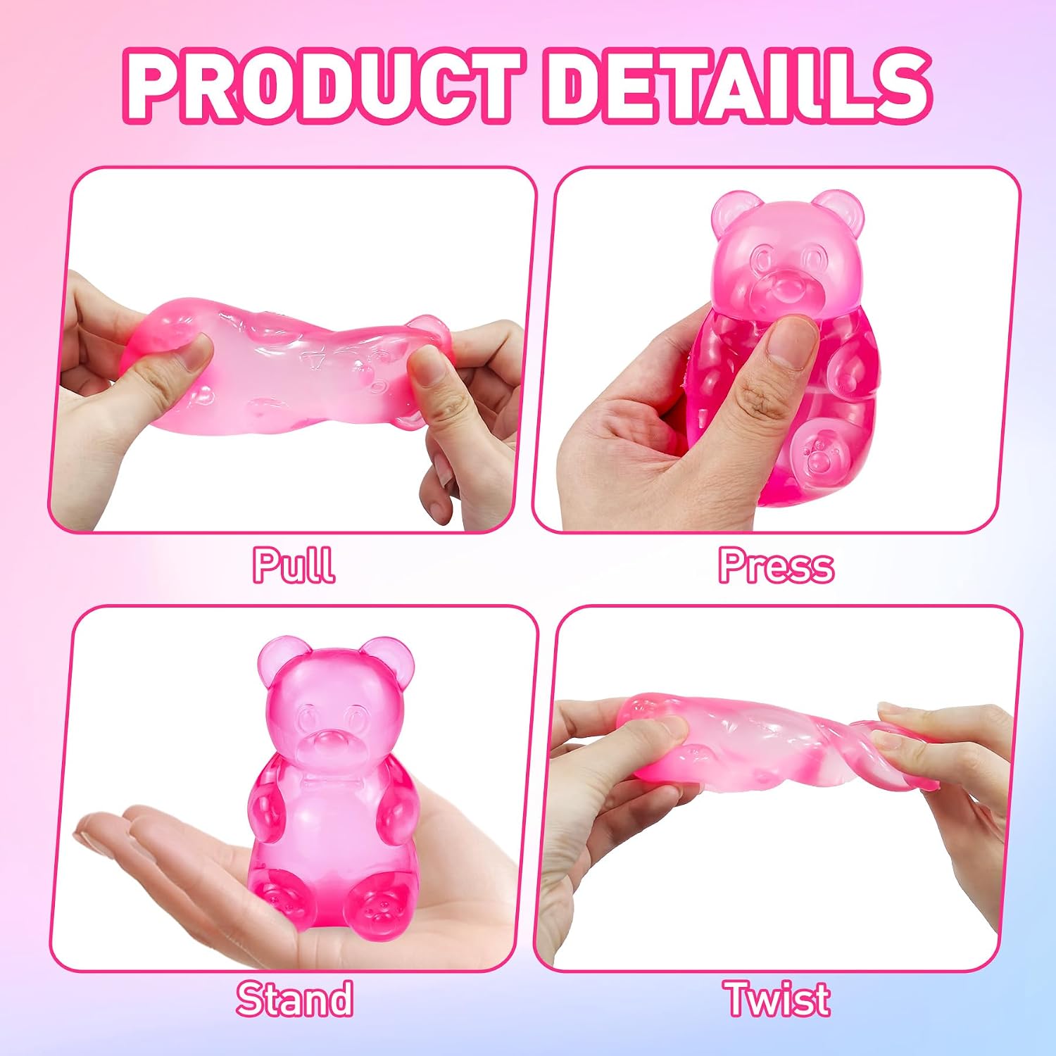 Gummy Bear Squishy. Stress Bear Taba Squishy. Taba Squishy Toys for Kids. Stress Balls Valentines Day Gifts Birthday Gifts Party Favors-Rosy : Toys & Games - Image 5