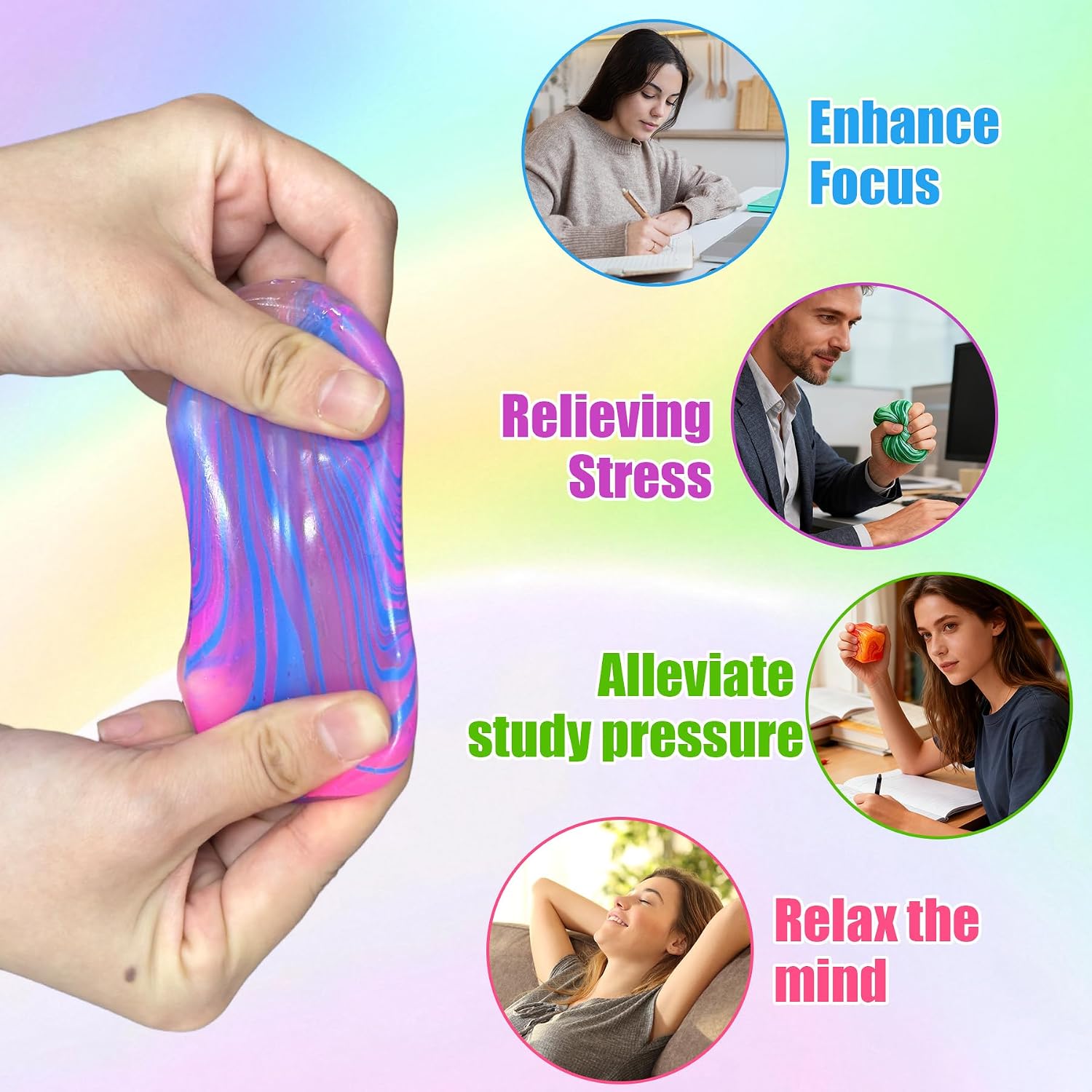 4 Pack Fidget Toys. Squishy Cube. Ice Cube Squishy for Anxiety & Stress Relief for Adults. Slow Rise Sensory Stress Balls. Classroom Prizes : Toys & Games - Image 4