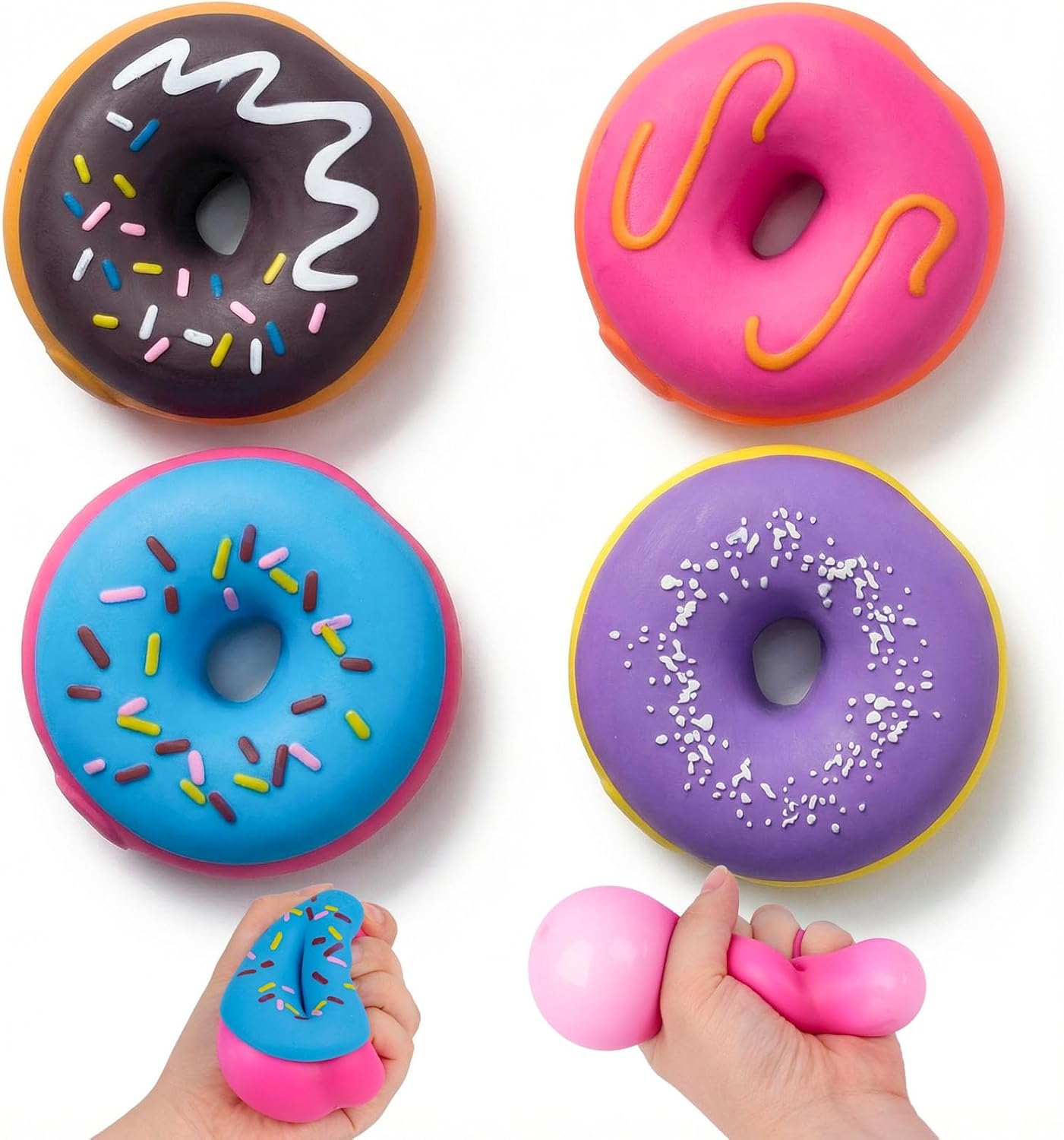 LovesTown 4PCS Donut Stress Ball - Artificial Donut Sensory Toys for Birthday Party Favors. Photo Props & Display : Toys & Games