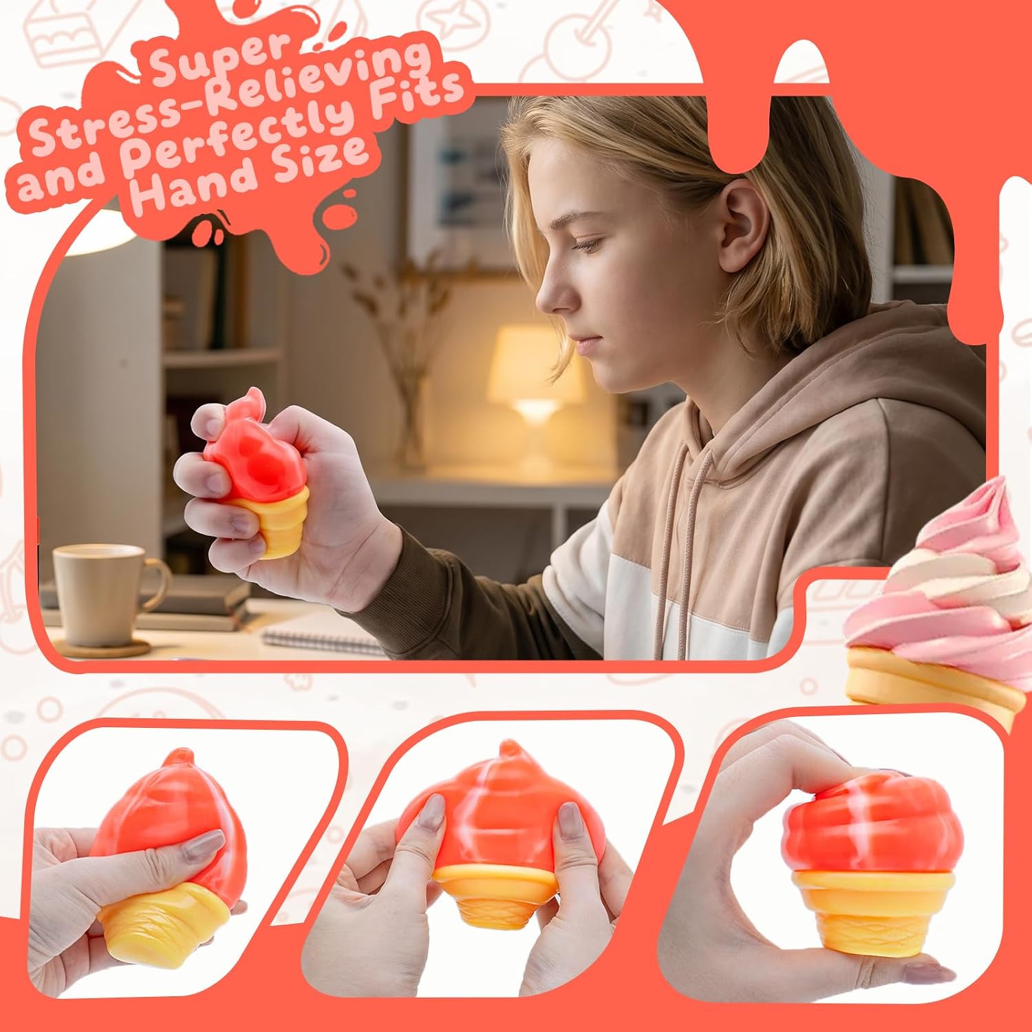 Stress Relief Ice Cream Cone Squishy Toy - Play GORO Nice Cream Sensory Squeeze Fidget Toy. Soft Anti-Anxiety Toy for Kids Adults ADHD Autism : Toys & Games - Image 6