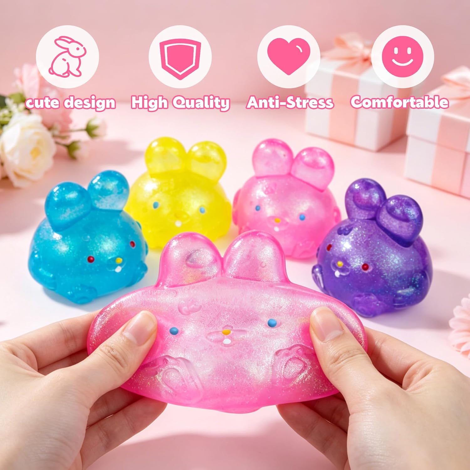 Stress Relief Glitter Bunny Squeeze Toy. Bunny Stress Ball- Anxiety Calming Sensory Fidget Toy. Soft Squishy Ball for ADHD Autism. Stresss Rabbit Squishy (Blue) : Toys & Games - Image 2