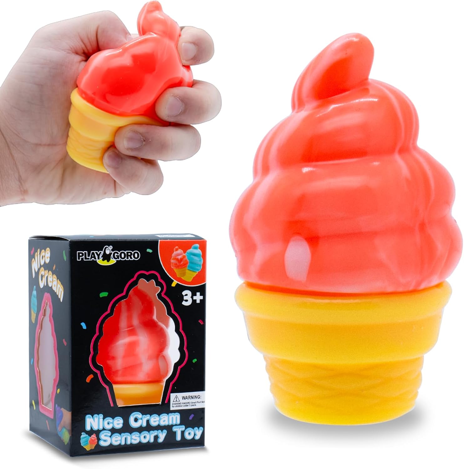 Stress Relief Ice Cream Cone Squishy Toy - Play GORO Nice Cream Sensory Squeeze Fidget Toy. Soft Anti-Anxiety Toy for Kids Adults ADHD Autism : Toys & Games