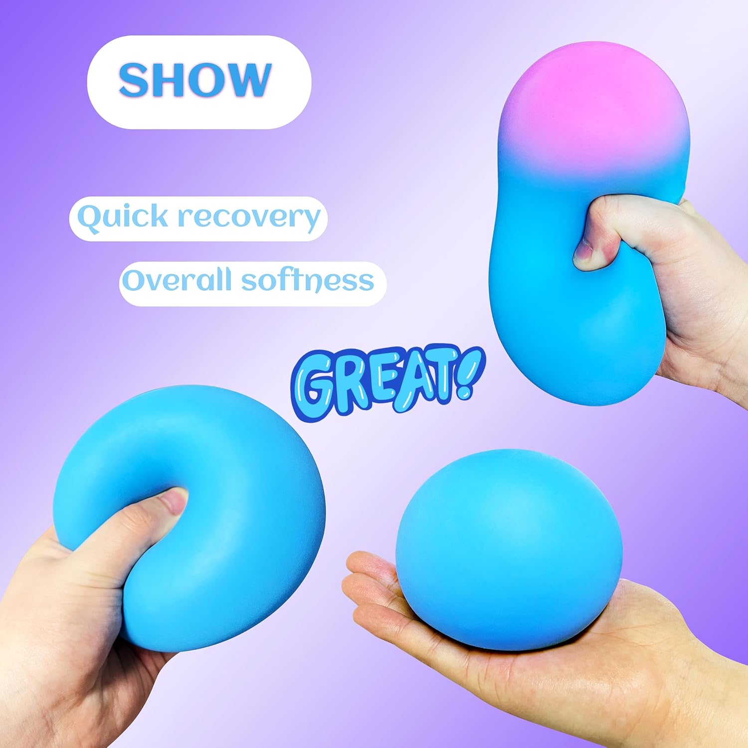 Giant Squishy Stress Balls for Kids and Adults. 4-inch Jumbo Squeeze Balls. Stretchy Dough Stress Ball Squishy Toys for Kids Party Favors. Sensory Toys | Blue Color Changing Stress Relief Balls : Toys & Games - Image 4