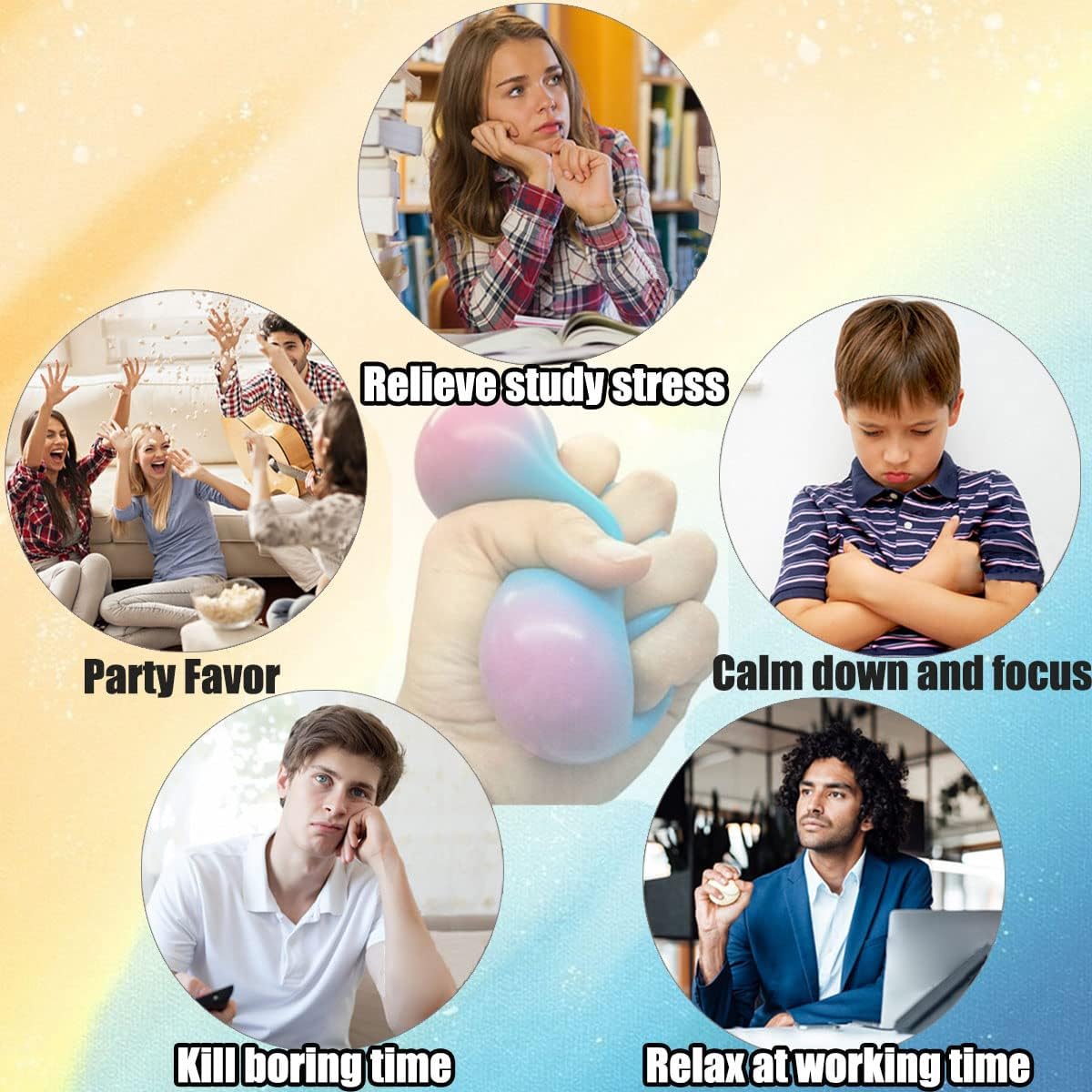 Eutreec Stress Ball Toys Color Changing - Sensory Squeeze Toys Squishy Balls for Teens Kids and Adults Stress Relief Balls for Easter Stocking Party Bundle - 4 Pack(Green/Yellow/Blue/Pink) : Toys & Games - Image 6