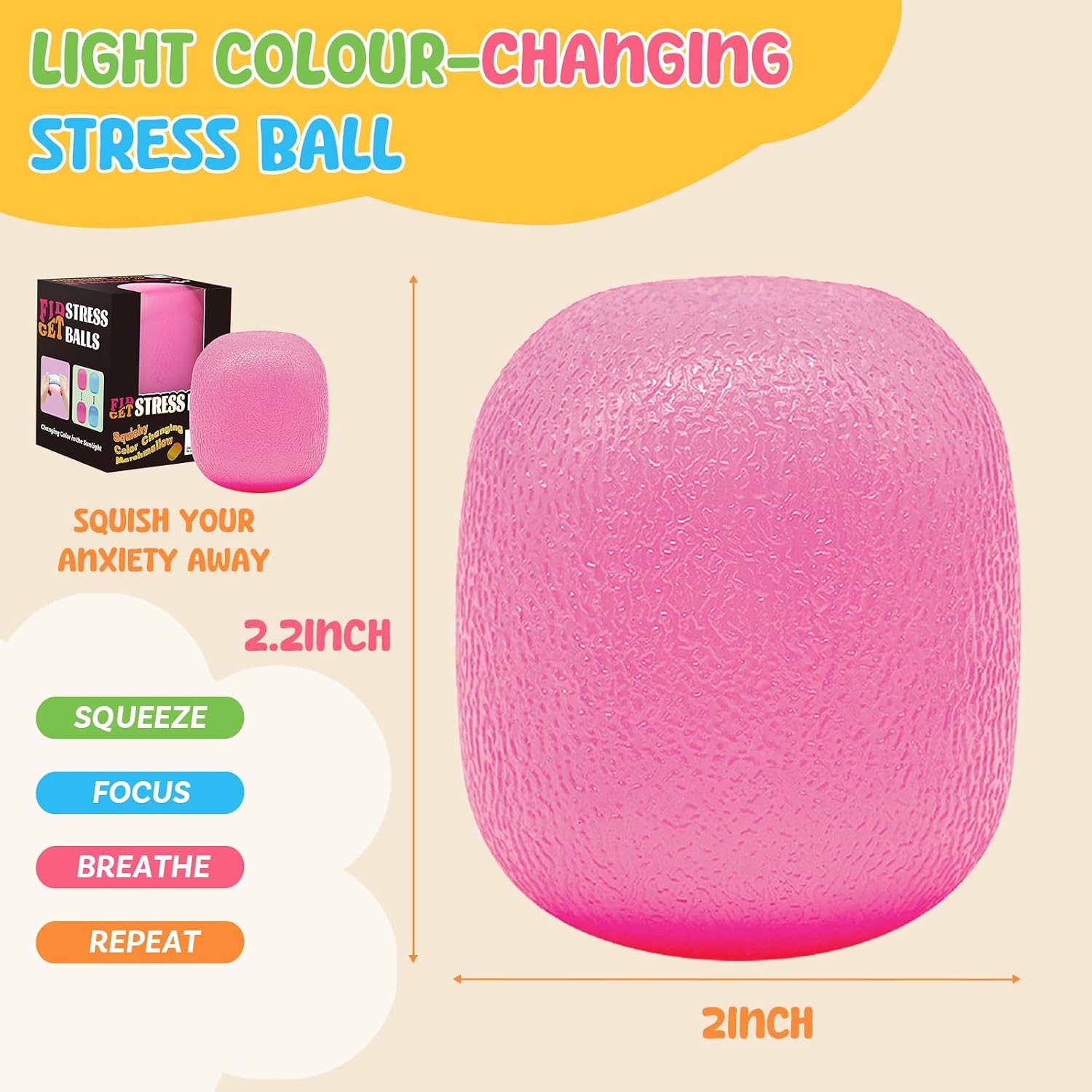 Fidget Toys Stress Balls for Kids & Adults - Changes Color in The Sun -Slow Rise Dough Ball - Fidgets for Classroom - Squishy Fidget Toys Stretchy Squeeze Stress Relief Balls for Anxiety (Dough Blue) : Toys & Games - Image 3