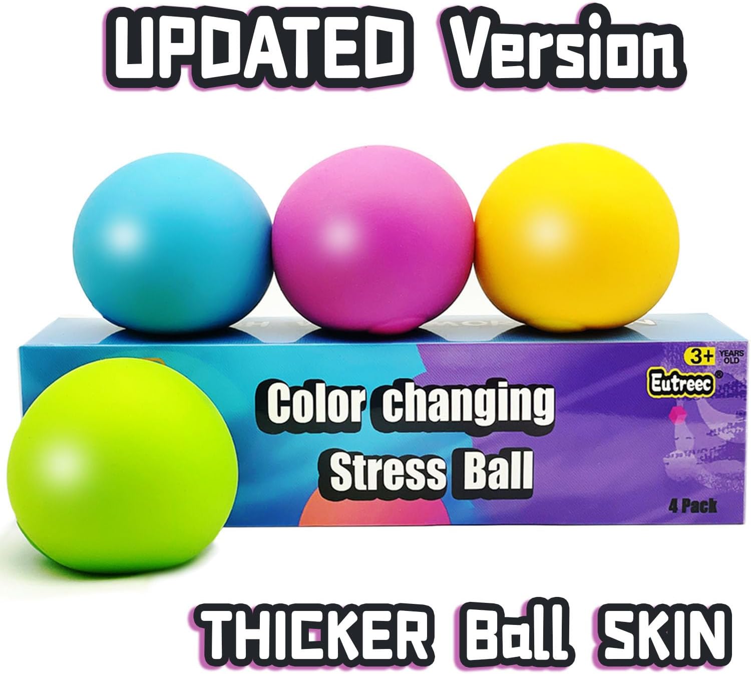 Eutreec Stress Ball Toys Color Changing - Sensory Squeeze Toys Squishy Balls for Teens Kids and Adults Stress Relief Balls for Easter Stocking Party Bundle - 4 Pack(Green/Yellow/Blue/Pink) : Toys & Games - Image 2