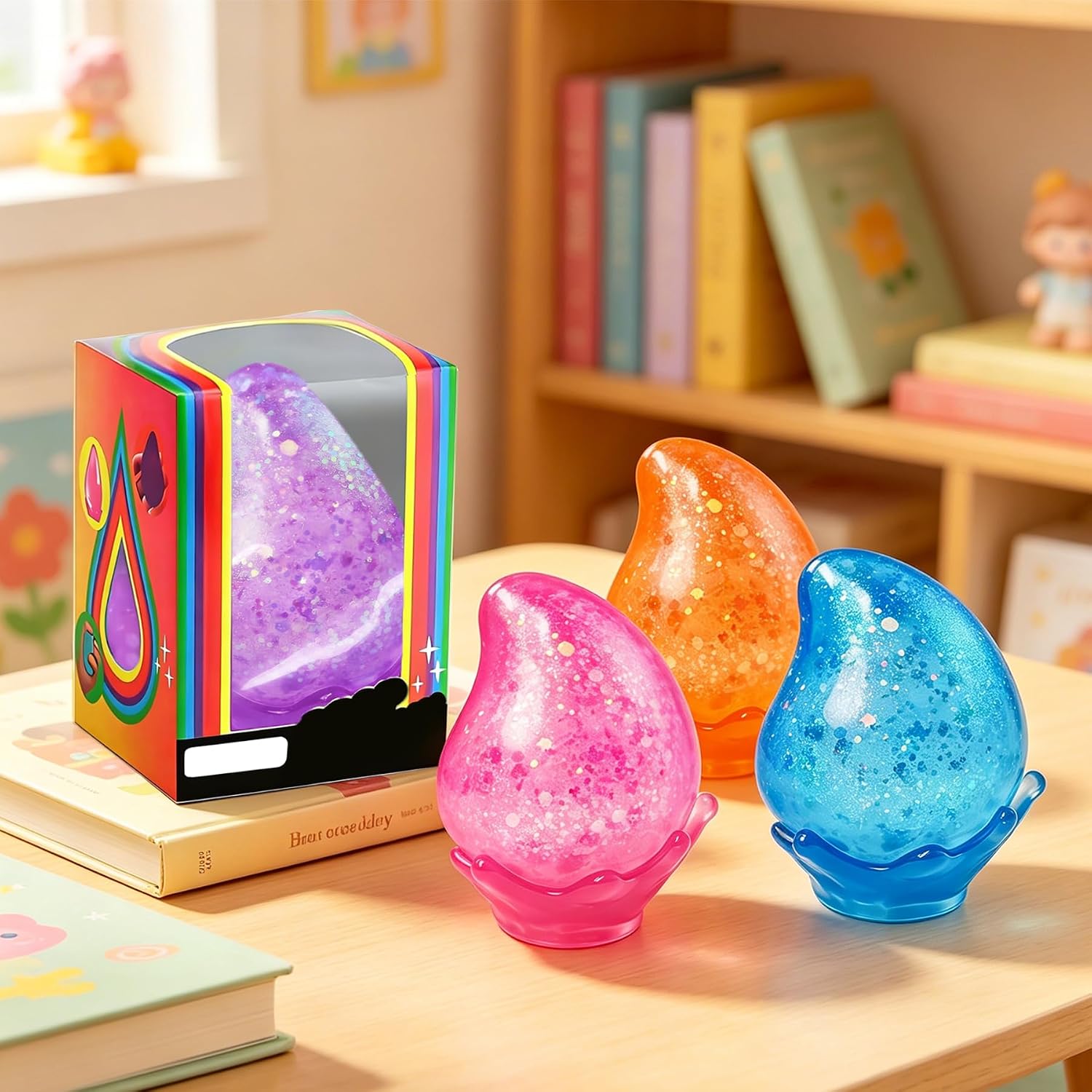 MSYTIFOG 2 Pcs Stress Balls. Water Drop Squishies Squeeze Toys. Stress Relief Fidget Sensory Toy for Kids with Autism. Nice Stress Cube-Drop Gifts for Anxiety Relief Office Easter Birthday (Blue&Pink) : Toys & Games - Image 7