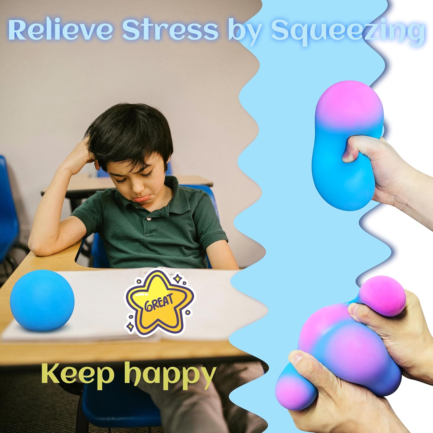 Giant Squishy Stress Balls for Kids and Adults. 4-inch Jumbo Squeeze Balls. Stretchy Dough Stress Ball Squishy Toys for Kids Party Favors. Sensory Toys | Blue Color Changing Stress Relief Balls : Toys & Games - Image 5
