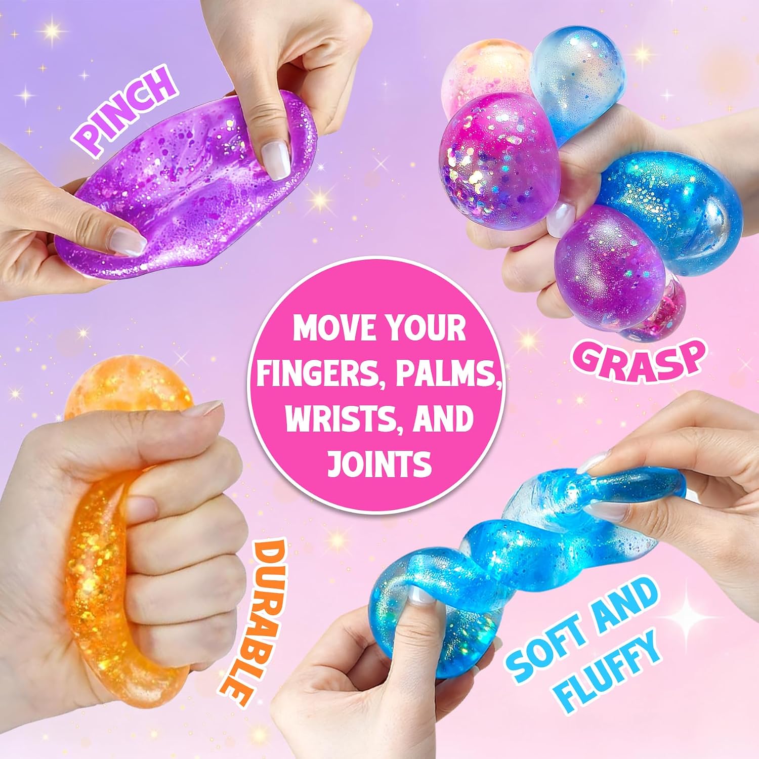MSYTIFOG 2 Pcs Stress Balls. Water Drop Squishies Squeeze Toys. Stress Relief Fidget Sensory Toy for Kids with Autism. Nice Stress Cube-Drop Gifts for Anxiety Relief Office Easter Birthday (Blue&Pink) : Toys & Games - Image 4