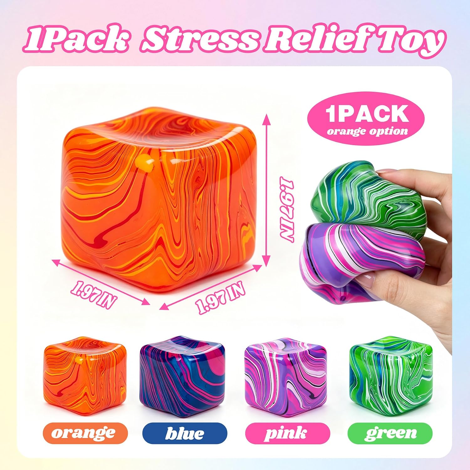 Fidget Toys. Stress Cube.1.97 inch Swirl Stress Cube Squishy Toys. Swirl Cubes Squishies for for Anxiety Stress Relief & Easter Basket Suffers Classroom Prizes (Orange) : Toys & Games - Image 2
