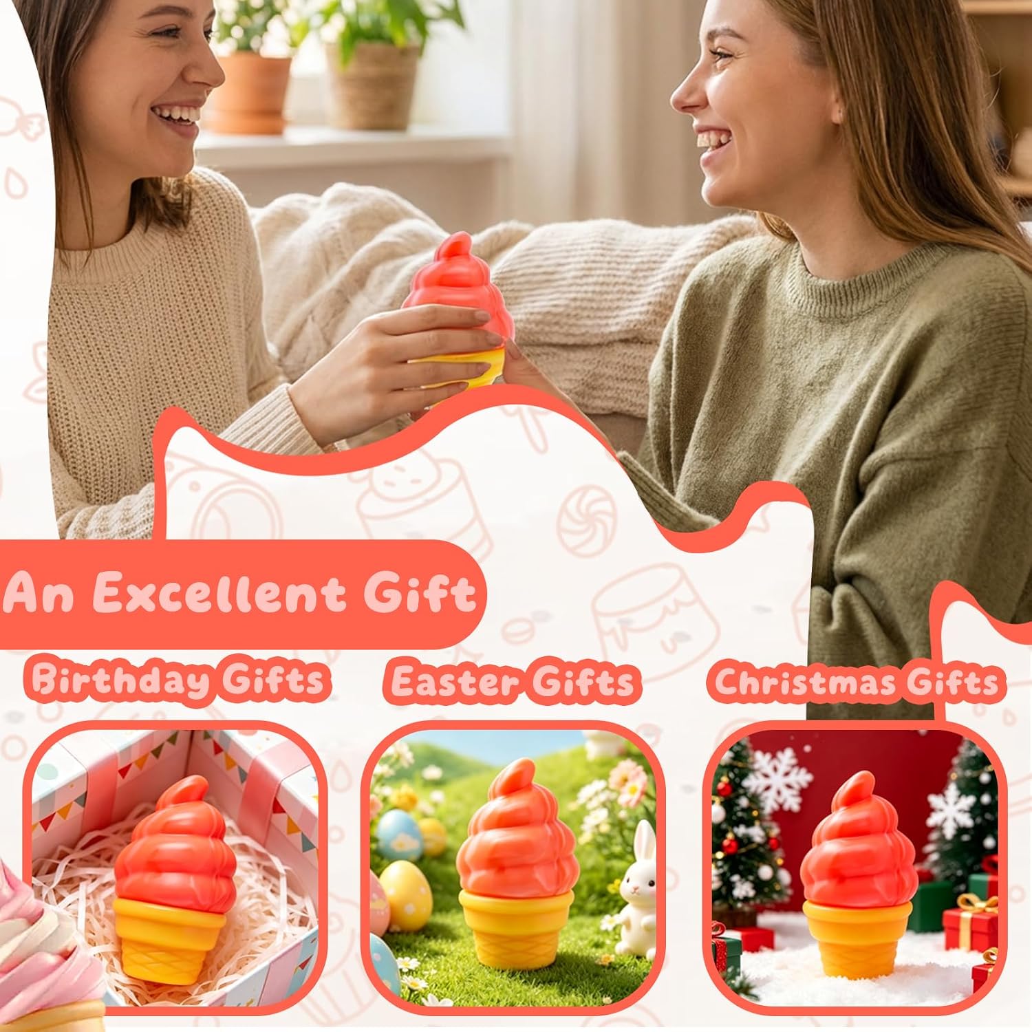 Stress Relief Ice Cream Cone Squishy Toy - Play GORO Nice Cream Sensory Squeeze Fidget Toy. Soft Anti-Anxiety Toy for Kids Adults ADHD Autism : Toys & Games - Image 4