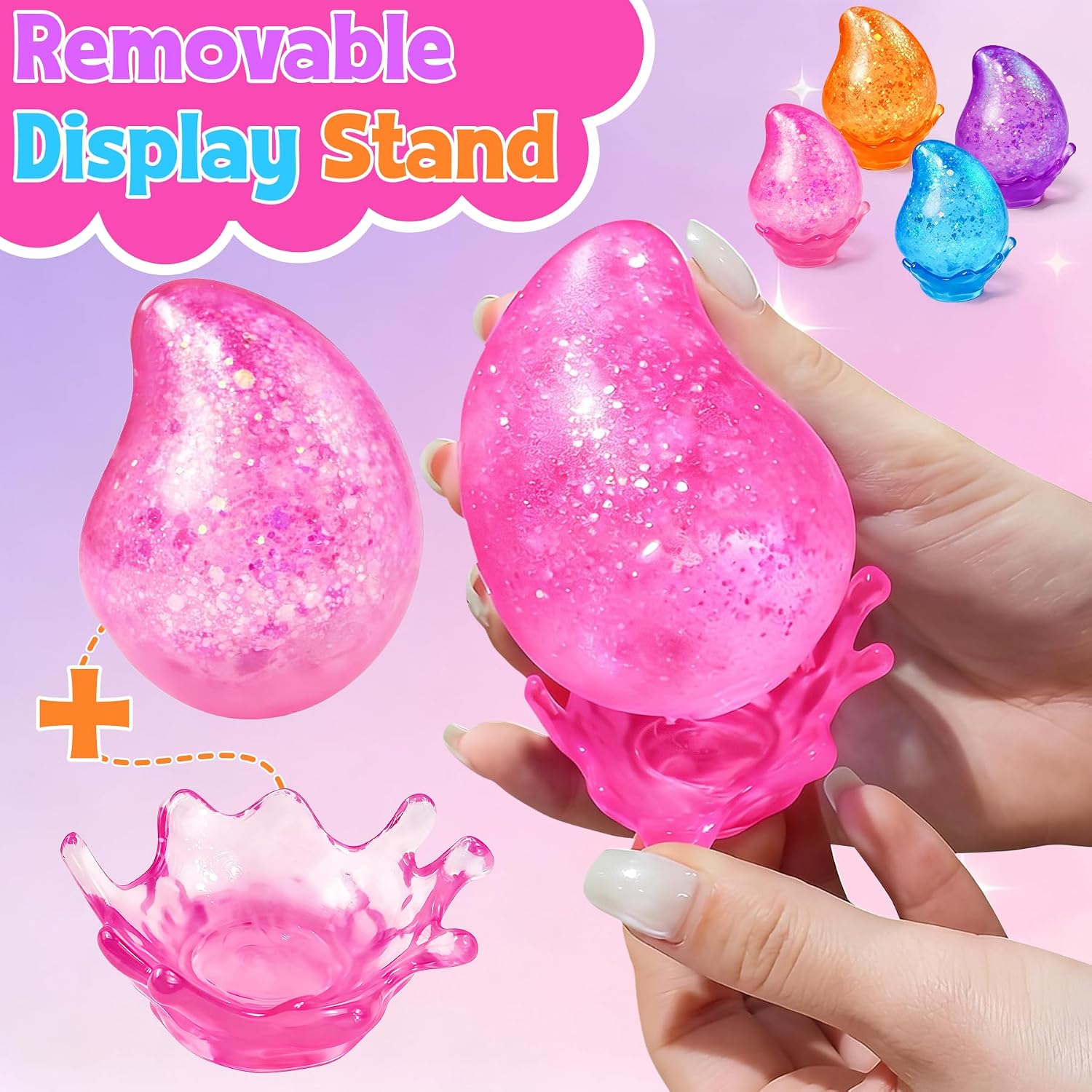 MSYTIFOG 2 Pcs Stress Balls. Water Drop Squishies Squeeze Toys. Stress Relief Fidget Sensory Toy for Kids with Autism. Nice Stress Cube-Drop Gifts for Anxiety Relief Office Easter Birthday (Blue&Pink) : Toys & Games - Image 3