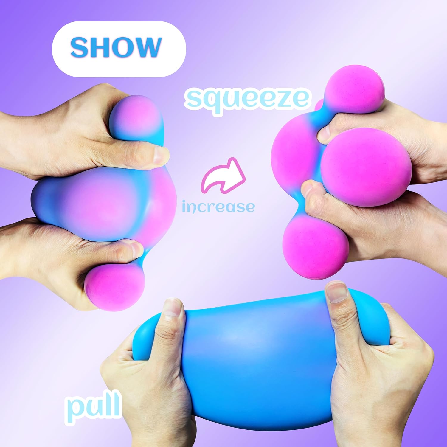 Giant Squishy Stress Balls for Kids and Adults. 4-inch Jumbo Squeeze Balls. Stretchy Dough Stress Ball Squishy Toys for Kids Party Favors. Sensory Toys | Blue Color Changing Stress Relief Balls : Toys & Games - Image 3