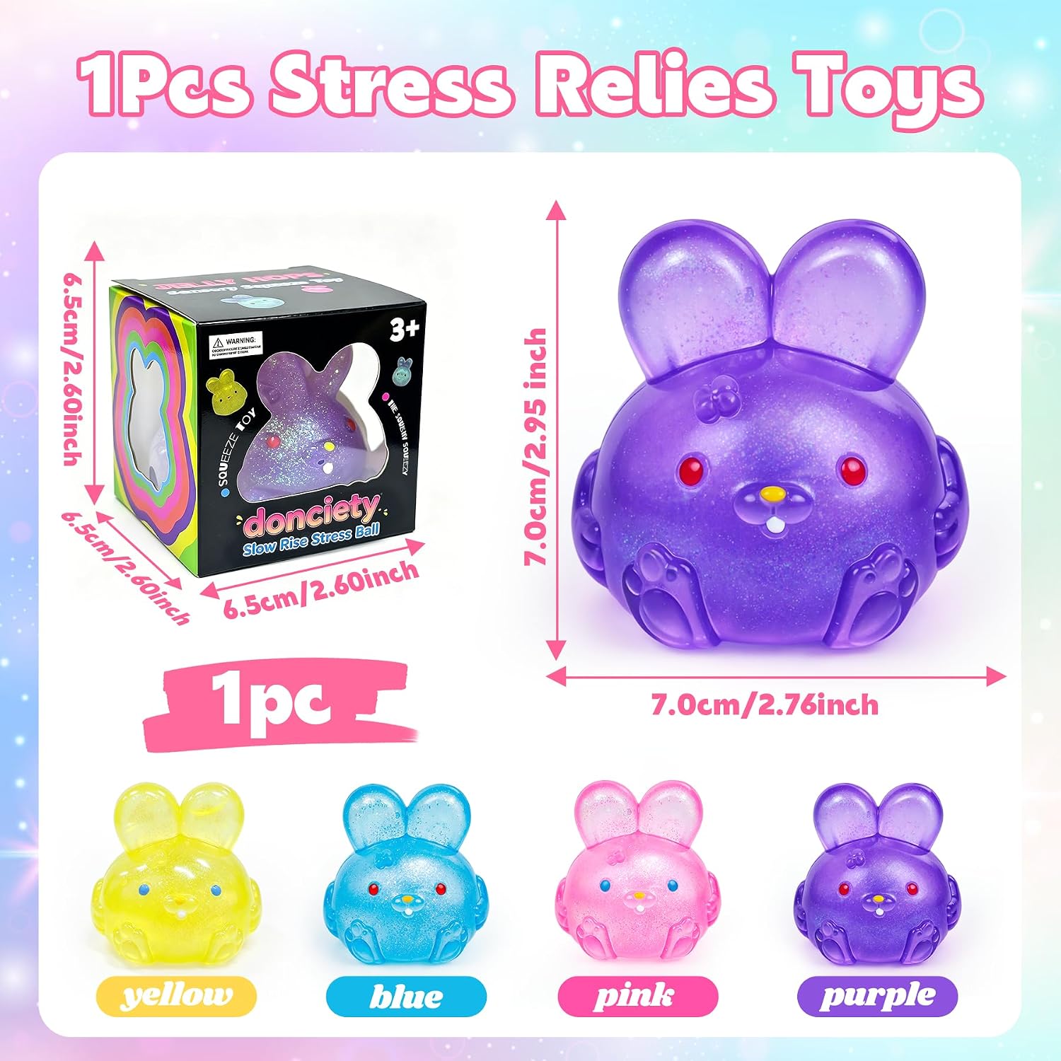 Stress Relief Glitter Bunny Squeeze Toy. Bunny Stress Ball- Anxiety Calming Sensory Fidget Toy. Soft Squishy Ball for ADHD Autism. Stresss Rabbit Squishy (Blue) : Toys & Games - Image 6