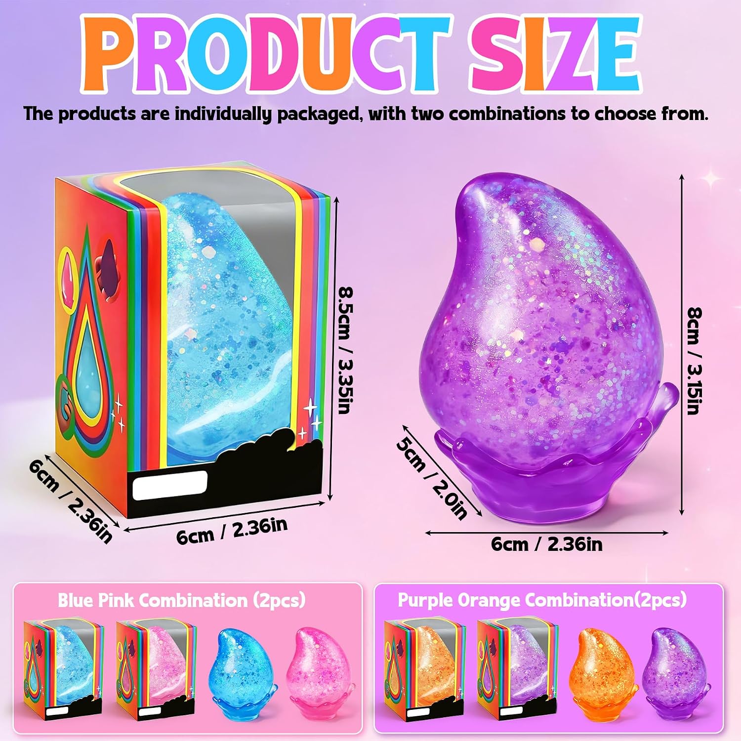 MSYTIFOG 2 Pcs Stress Balls. Water Drop Squishies Squeeze Toys. Stress Relief Fidget Sensory Toy for Kids with Autism. Nice Stress Cube-Drop Gifts for Anxiety Relief Office Easter Birthday (Blue&Pink) : Toys & Games - Image 2