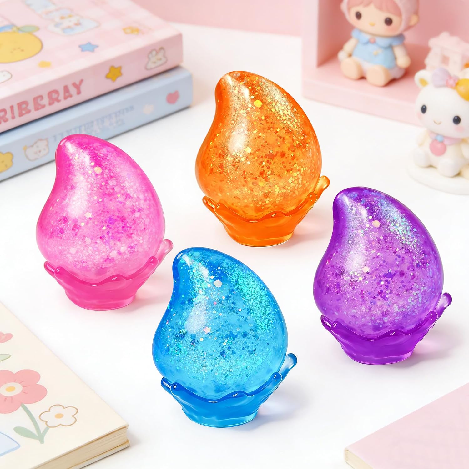 MSYTIFOG 2 Pcs Stress Balls. Water Drop Squishies Squeeze Toys. Stress Relief Fidget Sensory Toy for Kids with Autism. Nice Stress Cube-Drop Gifts for Anxiety Relief Office Easter Birthday (Blue&Pink) : Toys & Games - Image 5