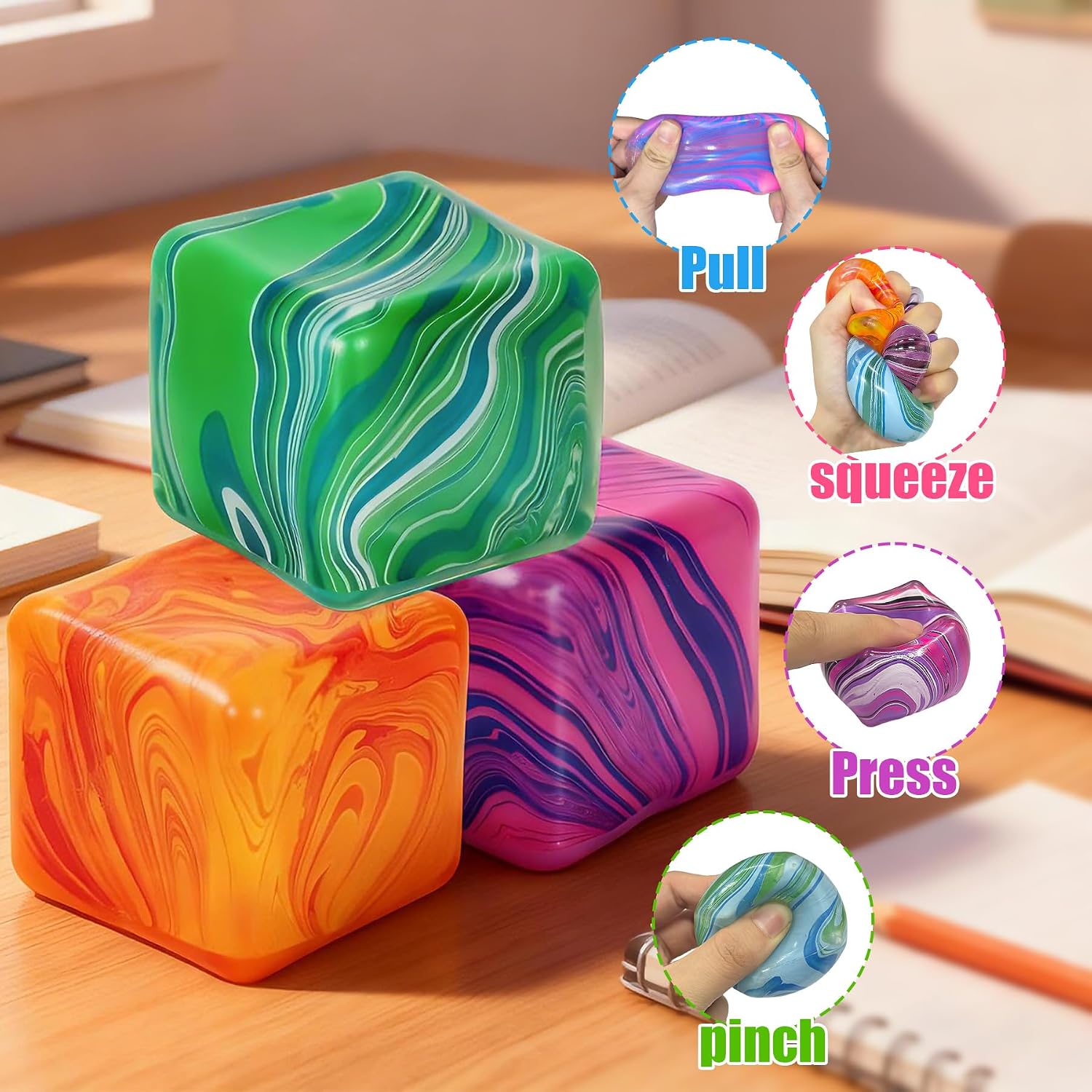 4 Pack Fidget Toys. Squishy Cube. Ice Cube Squishy for Anxiety & Stress Relief for Adults. Slow Rise Sensory Stress Balls. Classroom Prizes : Toys & Games - Image 3