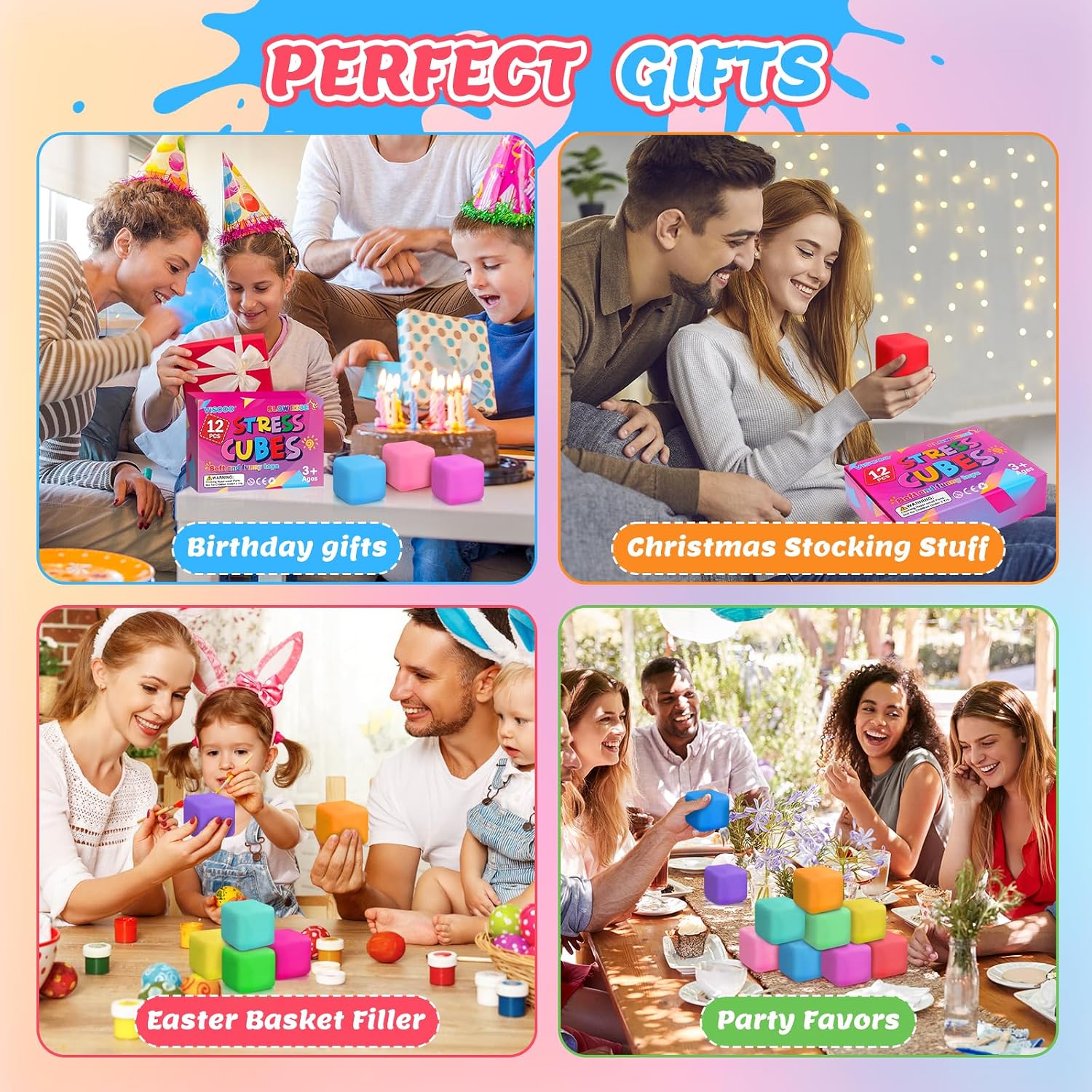 12 Pack Slow Rising Stress Cube. Dough Stress Balls Squishy Fidget Toys for Anxiety Relief. Soft Fidget Cube. Pull Stretch Squishy Toys for Classroom Prize. Party Favors for Kids Adults : Toys & Games - Image 8