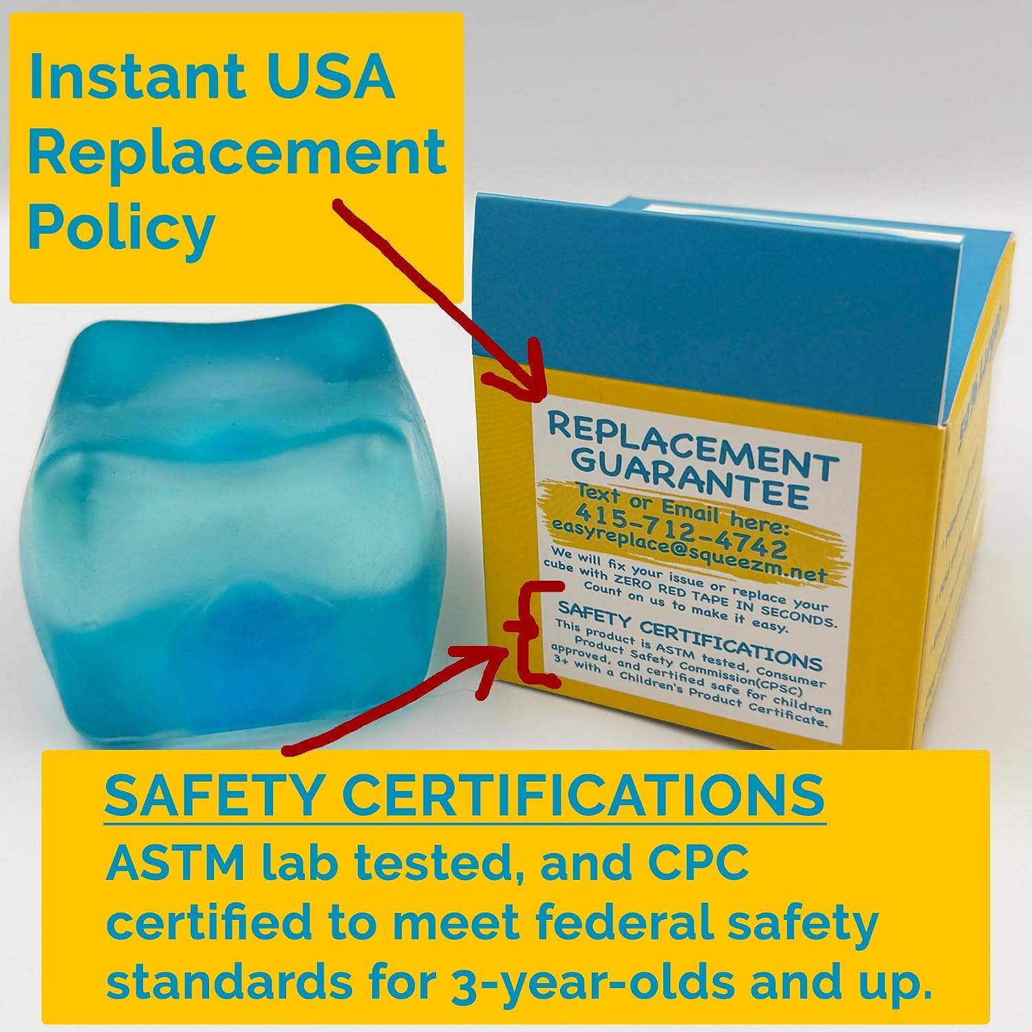 Premium Original Big Block Squeez'M Cube ?C 35% Larger Than The Standard Squishy Cube. Sensory Fidget Toy for Kids & Adults. Stress Relief. Focus & Play ?C Durable. Gift-Ready ?C ASTM Certified 3+ : Toys & Games - Image 5