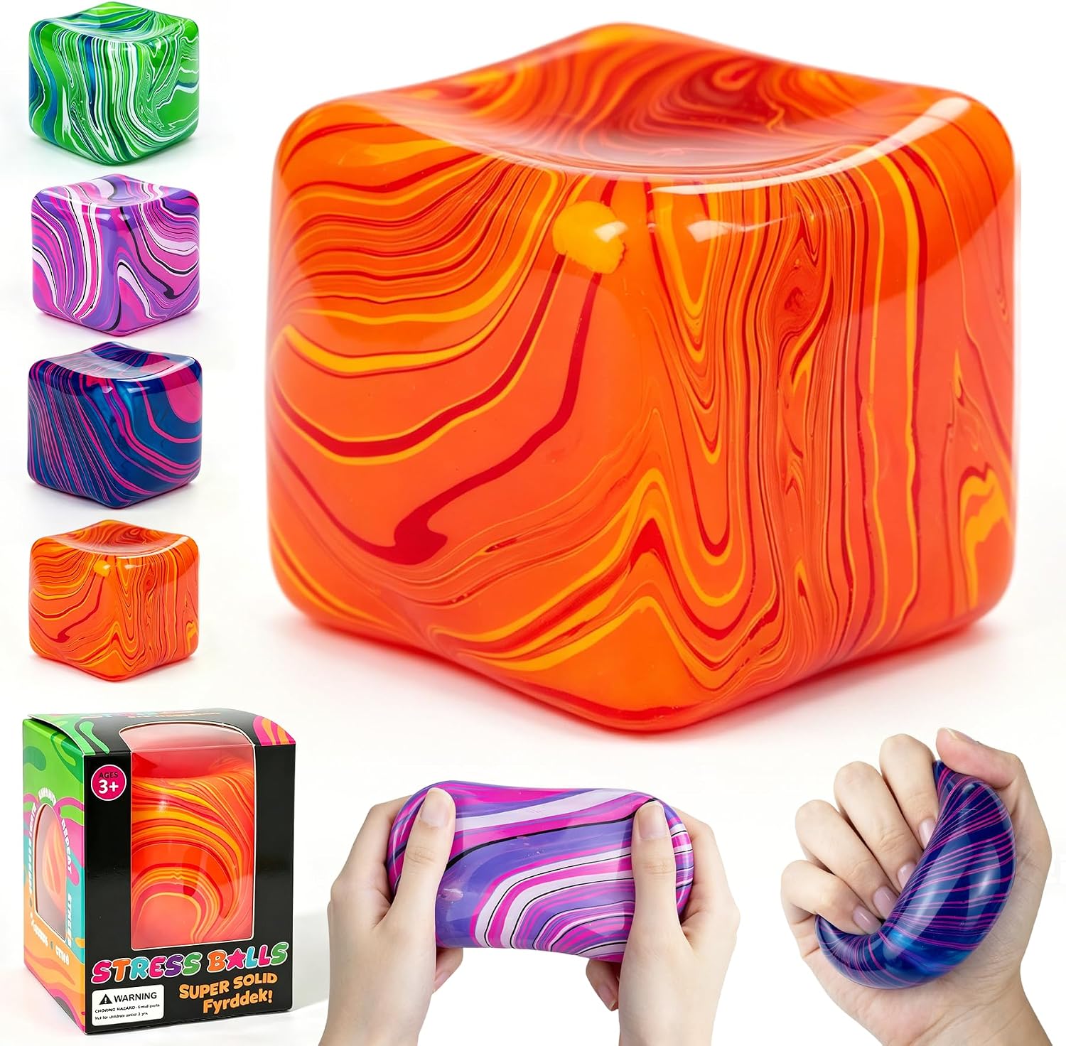 Fidget Toys. Stress Cube.1.97 inch Swirl Stress Cube Squishy Toys. Swirl Cubes Squishies for for Anxiety Stress Relief & Easter Basket Suffers Classroom Prizes (Orange) : Toys & Games