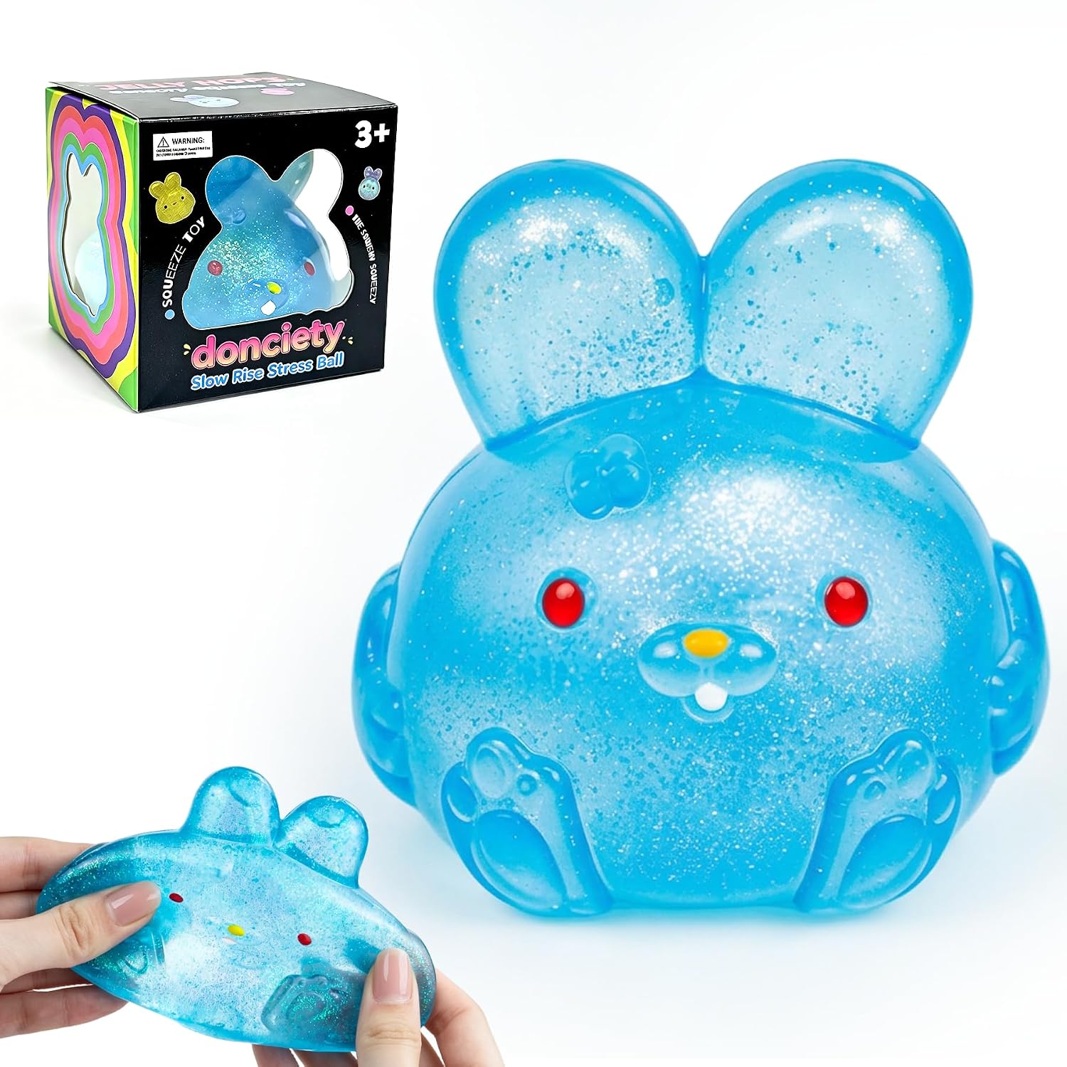 Stress Relief Glitter Bunny Squeeze Toy. Bunny Stress Ball- Anxiety Calming Sensory Fidget Toy. Soft Squishy Ball for ADHD Autism. Stresss Rabbit Squishy (Blue) : Toys & Games